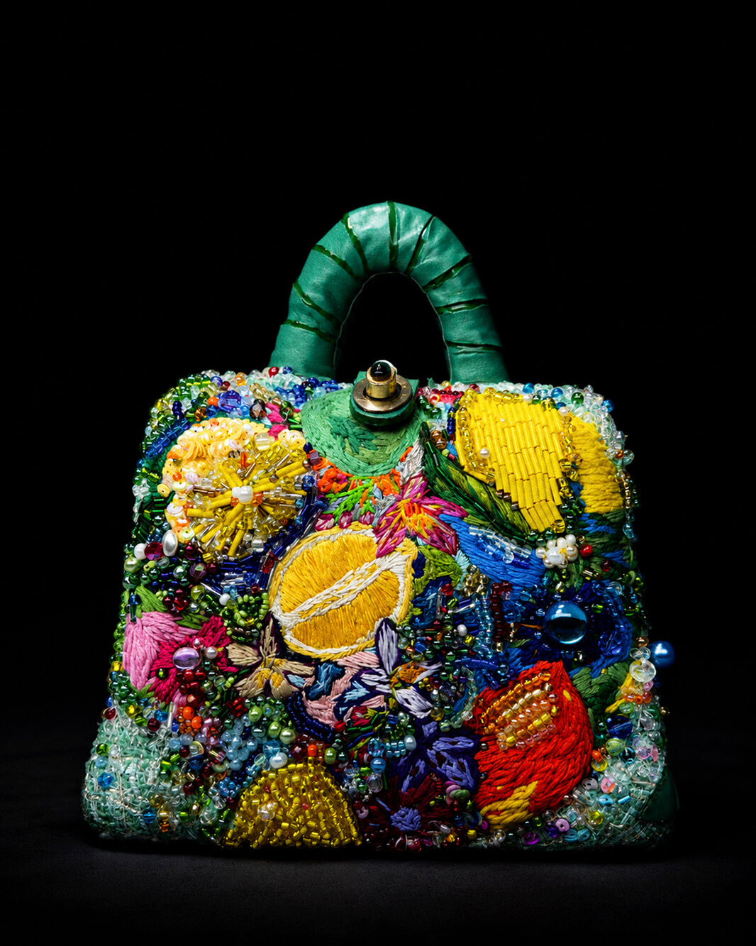 Citronnier — broderie de soie et cabochons, arbre de deux saisons