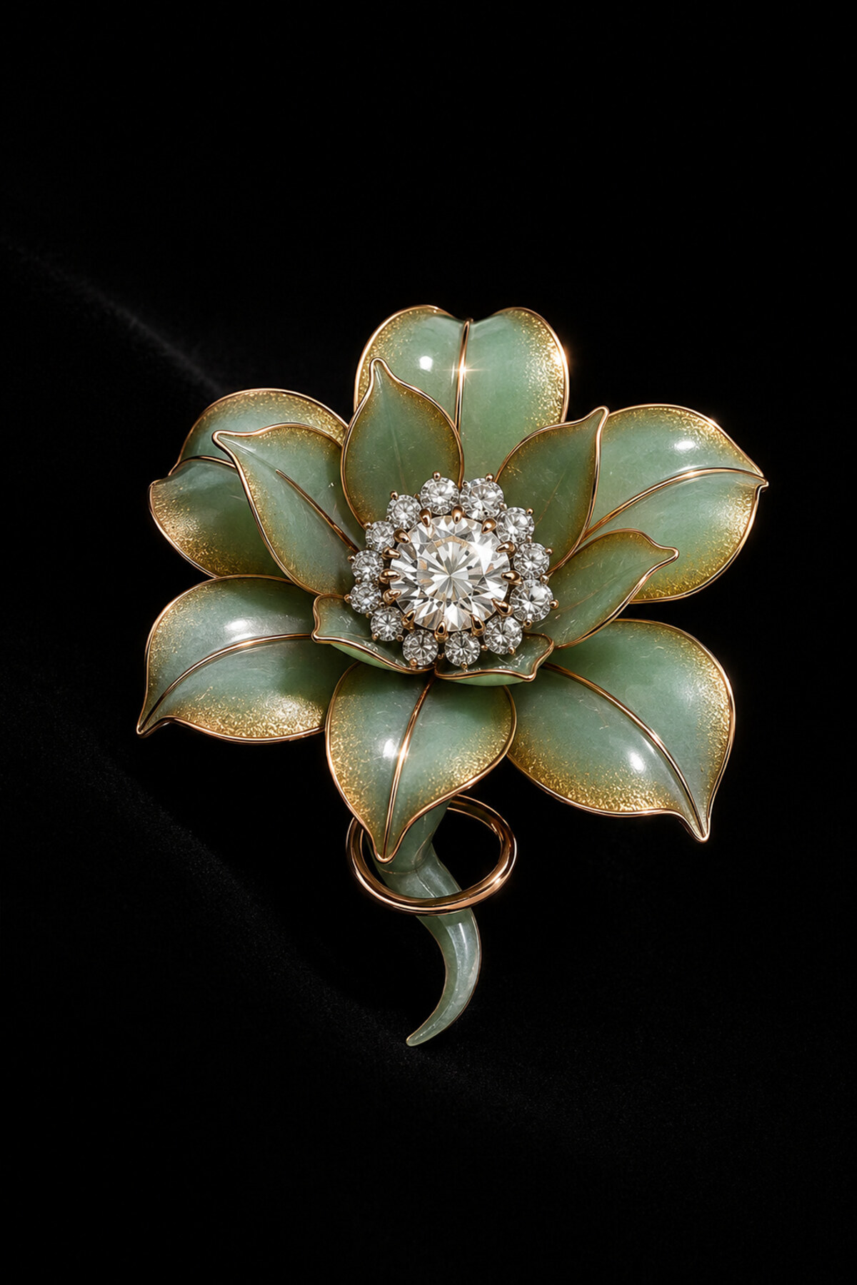 Sertissage — fleur d'émail aux pétales d'or et cœur de diamants (catalogue 2026, aspect natif 2:3 portrait)
